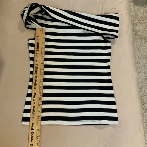 Banana Republic Blue White M Off-Shoulder Ribbed Top Coastal Cottagecore - Picture 6 of 7